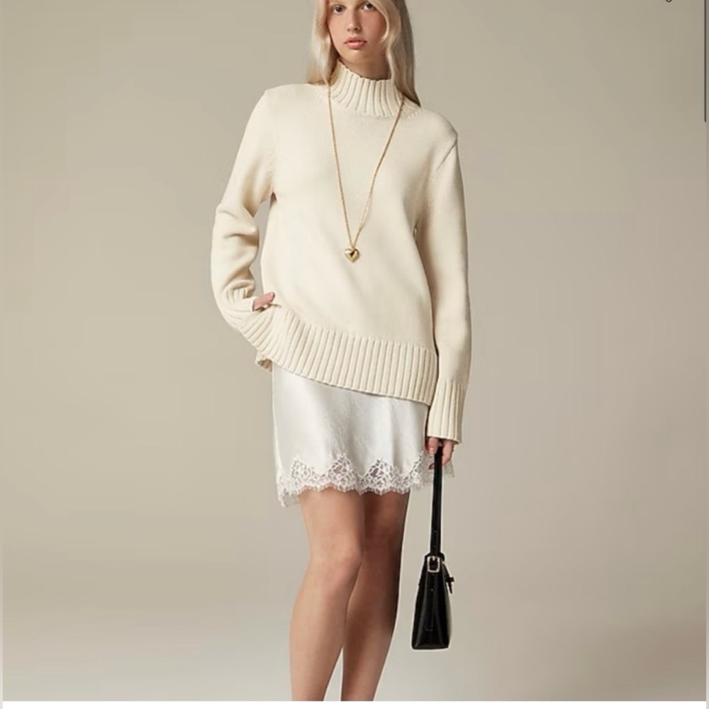 NWT J. Crew Cream 100% Cotton Turtleneck Ribbed-Hem Sweater, Size Medium